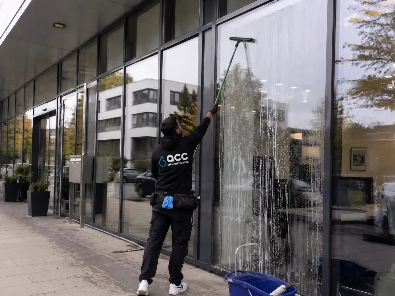 Glasreinigung an großer Glasfassade durch das ACC-Team in Hagen